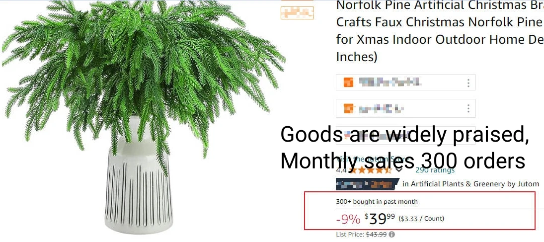 Description Picture 3 of item6-24Pcs Christmas Norfolk Pine Branches 22" Fake Greenery Pine Stems Artificial Plants Pine Needle for Indoor Outdoor Decor