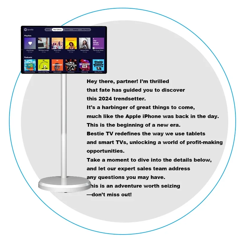 21.5 Inch Rotating Smart Interactive Tv Displays Smart Screen with Wheels Movable Touch Screen Portable Tv with Battery
