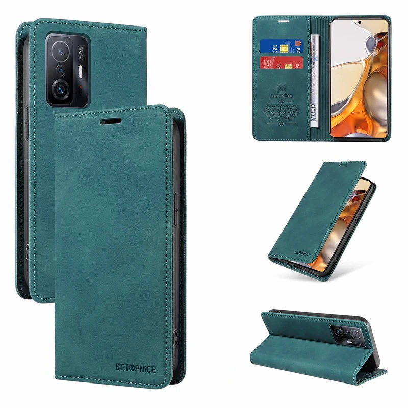 LBH Custodia Portafoglio Per Xiaomi 11T / 11T Pro – Turchese, Scomparti Per Carte E Banconote, Funzione Stand Magnetico