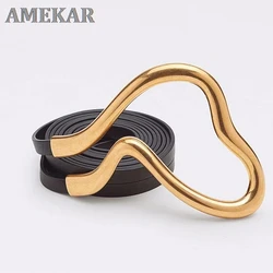 Nuleez Cowhide Ms Belt Women U  Curve Type  Copper Alloy Metal High -End Decoration Gift for Girls New Coming