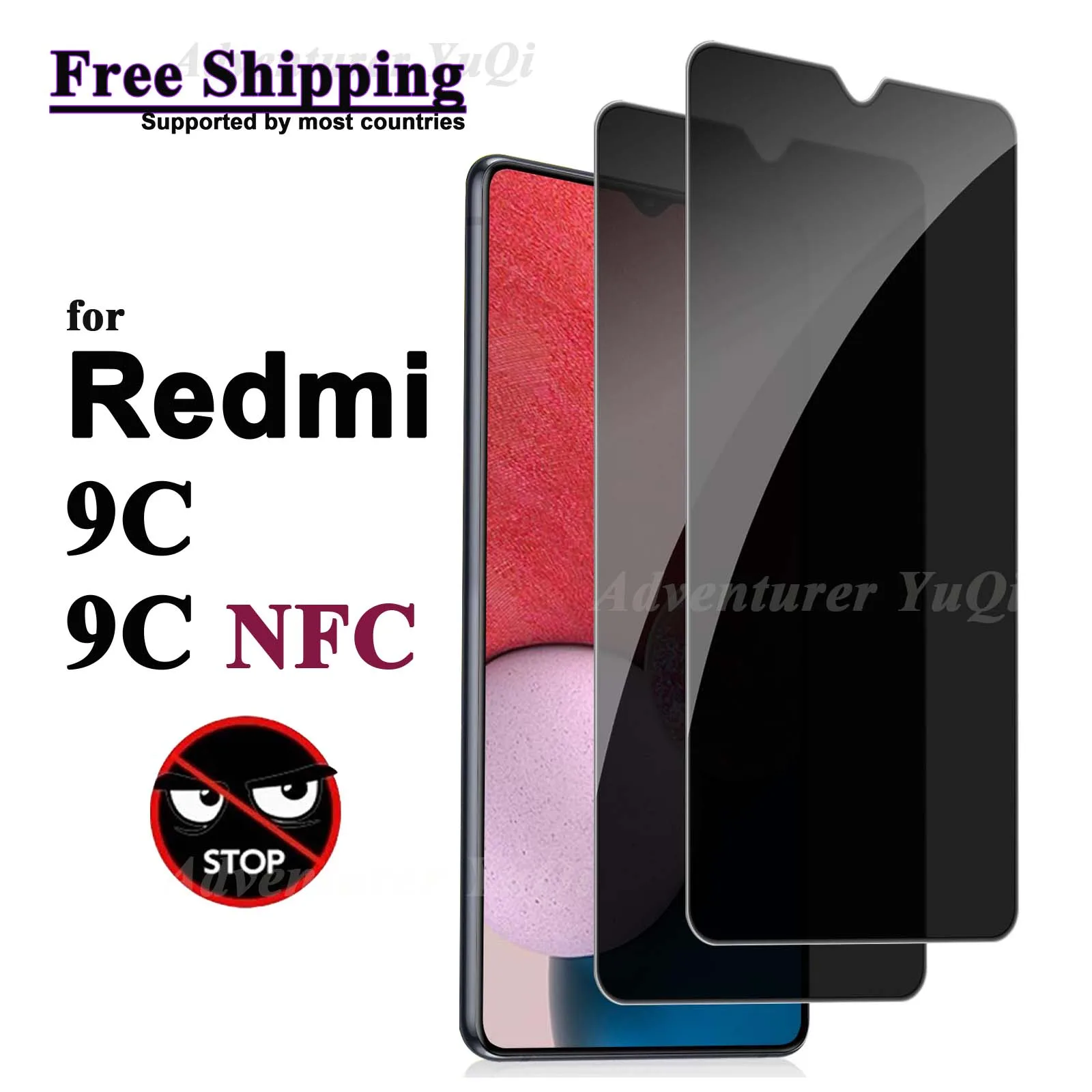 

Anti Spy Screen Protector For Redmi 9C NFC Xiaomi, Tempered Glass Privacy Anti Peep Scratch 9H Case Friendly Free Shipping