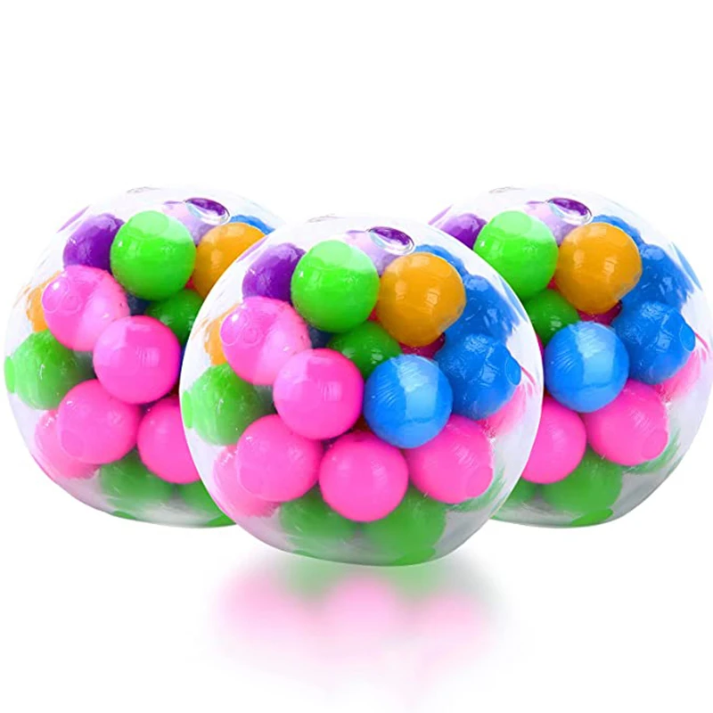 stress squeeze toy Rainbow Pressure Ball Fidget Sensory Toy DNA Colored Beads Stress Relief Ball TPR Soft Glue Grape Burr Pinch Squeeze Kids Gift stress relieving ball