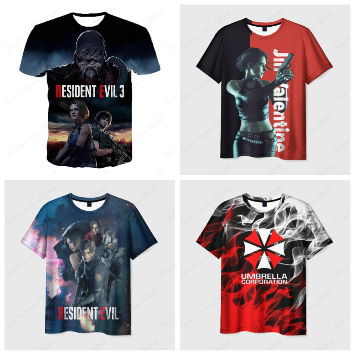 Game Men's T Shirt 3d Resident Evil Print Tshirt Men Women Fashion Short Sleeve T-shirt Kids Hip Hop Tops Tees Mens Clothes Teen