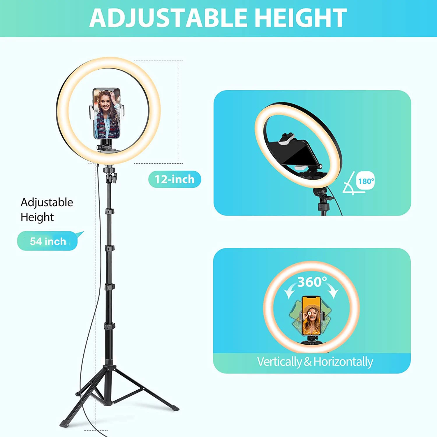 30cm Ring Light with 54-inch Selfie Stick,Sensyne Tripod and