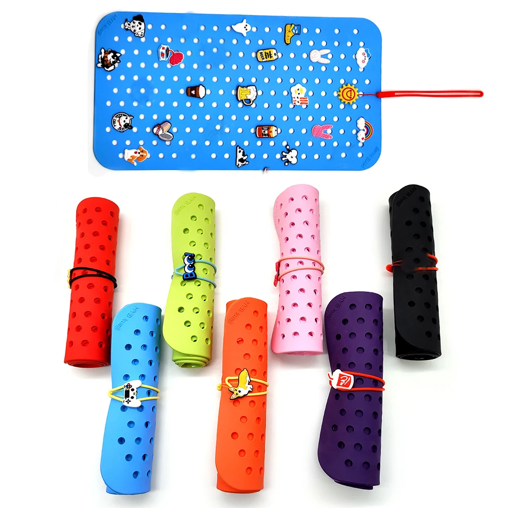 croc charm organizer and storage Shoe Charms display Hanger Portable  Hanging Charms Silicone Roll Bag (Croc Charms not Included)