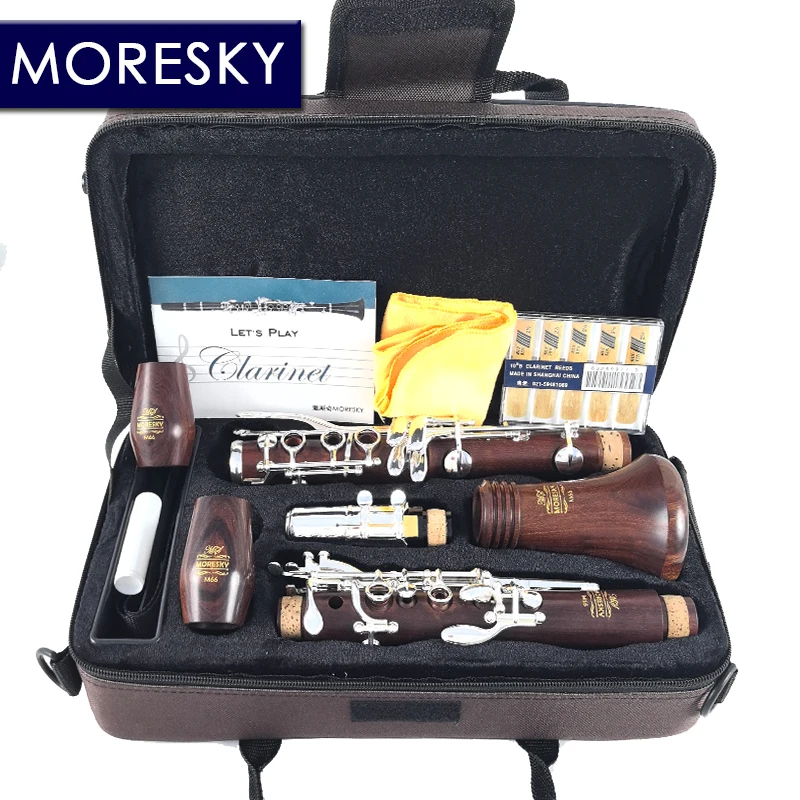MORESKY Clarinet Bb Red Wood Clarinet Silver plated17 Keys Mopane Sib Klarnet M66