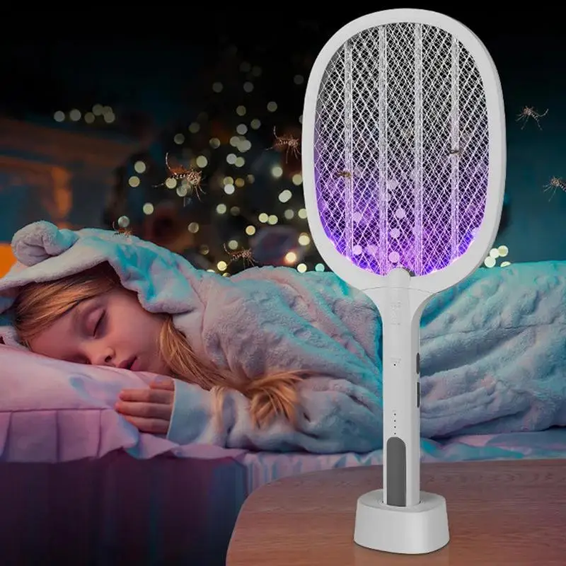 

Fly Swatter Racket USB Rechargeable Fly Killing Electric Fly Catcher For Indoor Use Automatic 2-in-1 Design 1200mAh Battery For
