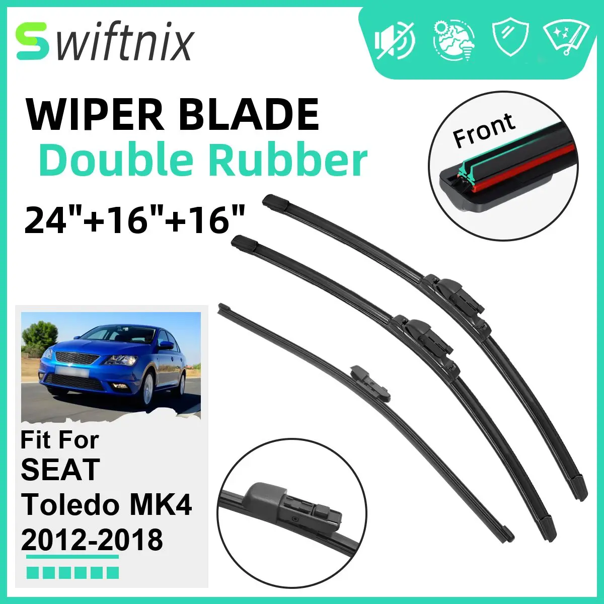 

Двойные резиновые автомобильные дворники для сиденья Toledo MK4 2012-2018, стеклоочистители, резиновые автомобильные аксессуары 2014 2015 2016 2017