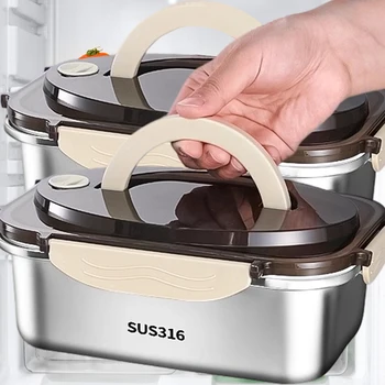 Stainless Steel Lunch Box with Handle Sealed Bento Boxes Refrigerator Food Storage Container Portable Camping Picnic Salad Bowl