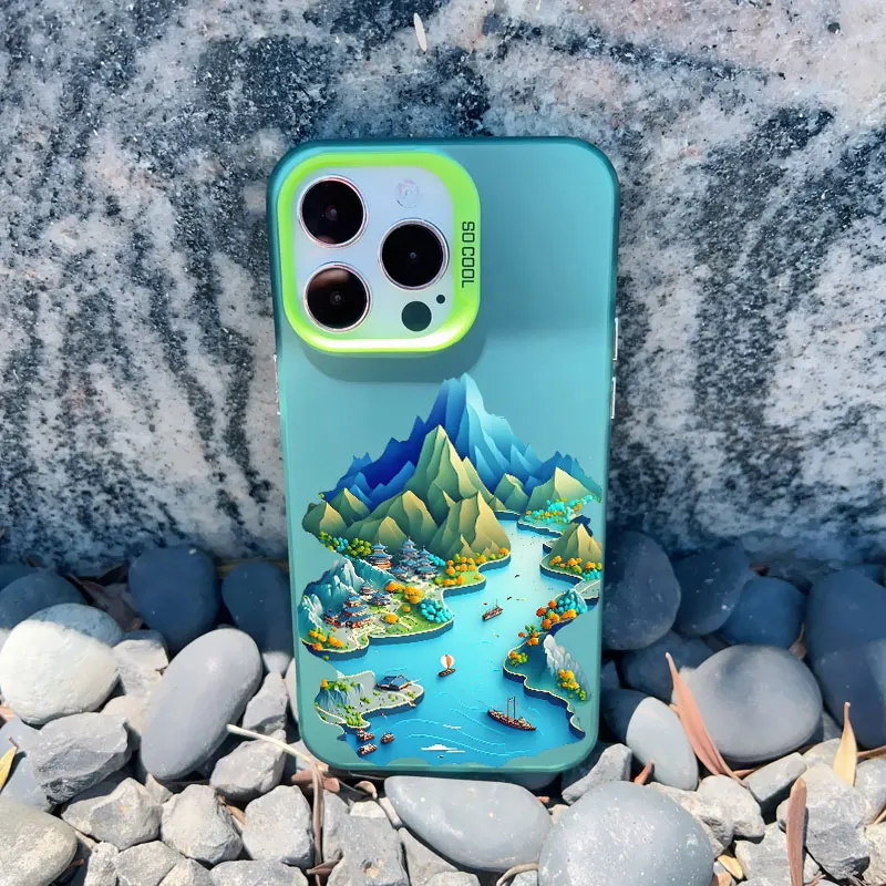Bedruckte Landschafts-Handyhülle für iPhone 13 12 Pro Max Mini 15 14 Plus 17 16 14 13 Pro Max 15 11 Kreative Berge Laser-Cover – Detail 11