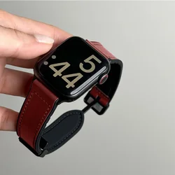 Elegant Leather and Silicone Magnetic Watch Strap Bracelet - 45 44 42 49 - S10 - 46mm (Wine red)