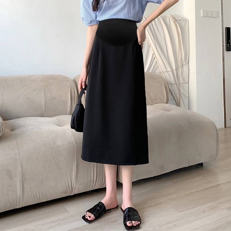 Summer Thin Drappy OL Youth Maternity Skirts Back Splits A Line Loose Belly Clothes for Pregnant Women Casual Pregnancy