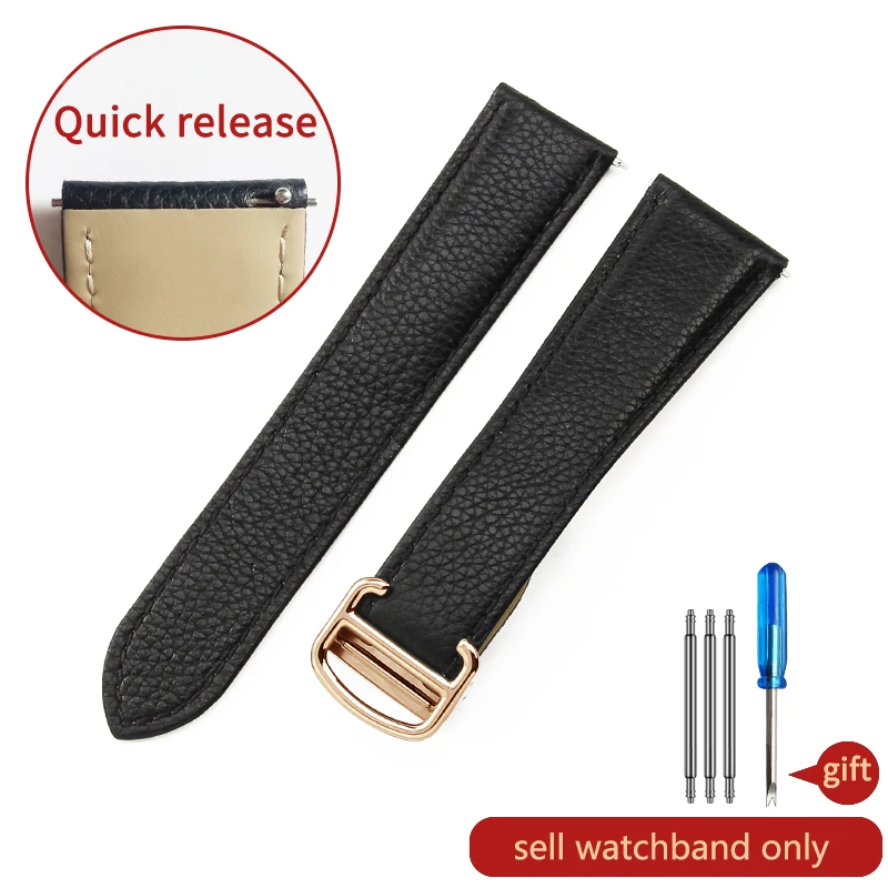 Correa de cuero de lichi para reloj Cartier Tank Solo Ronde, correa de piel de grano de lichi de 20, 23 y 25 mm, accesorios para relojes