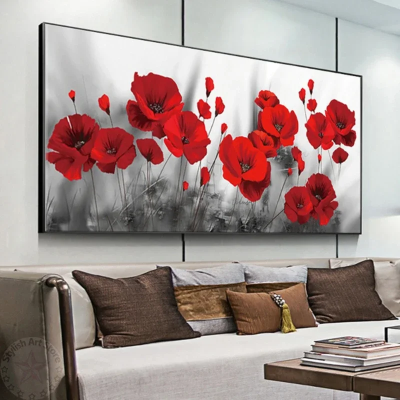 Modern Red Poppy Art Painting Full Drill Diamond Embroidery Kit Large Size Living Room Wall Painting Home Decor