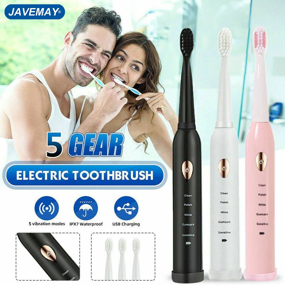 Ultrasonic Automatic Toothbrush Easy Cleaning IPX7 Waterproof Smart Mouth Cleaning Timer Couple Household Whitening JAVEMAY J209