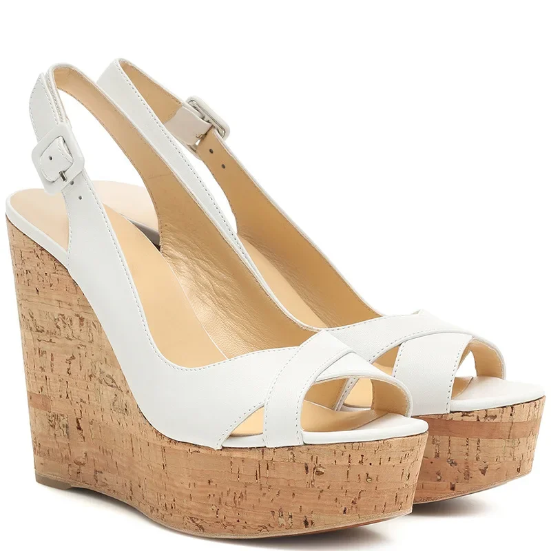 

Сандалии женские с открытым носком, босоножки из искусственной кожи на пробковой танкетке, классические универсальные туфли на высоком каблуке, большой размер, лето