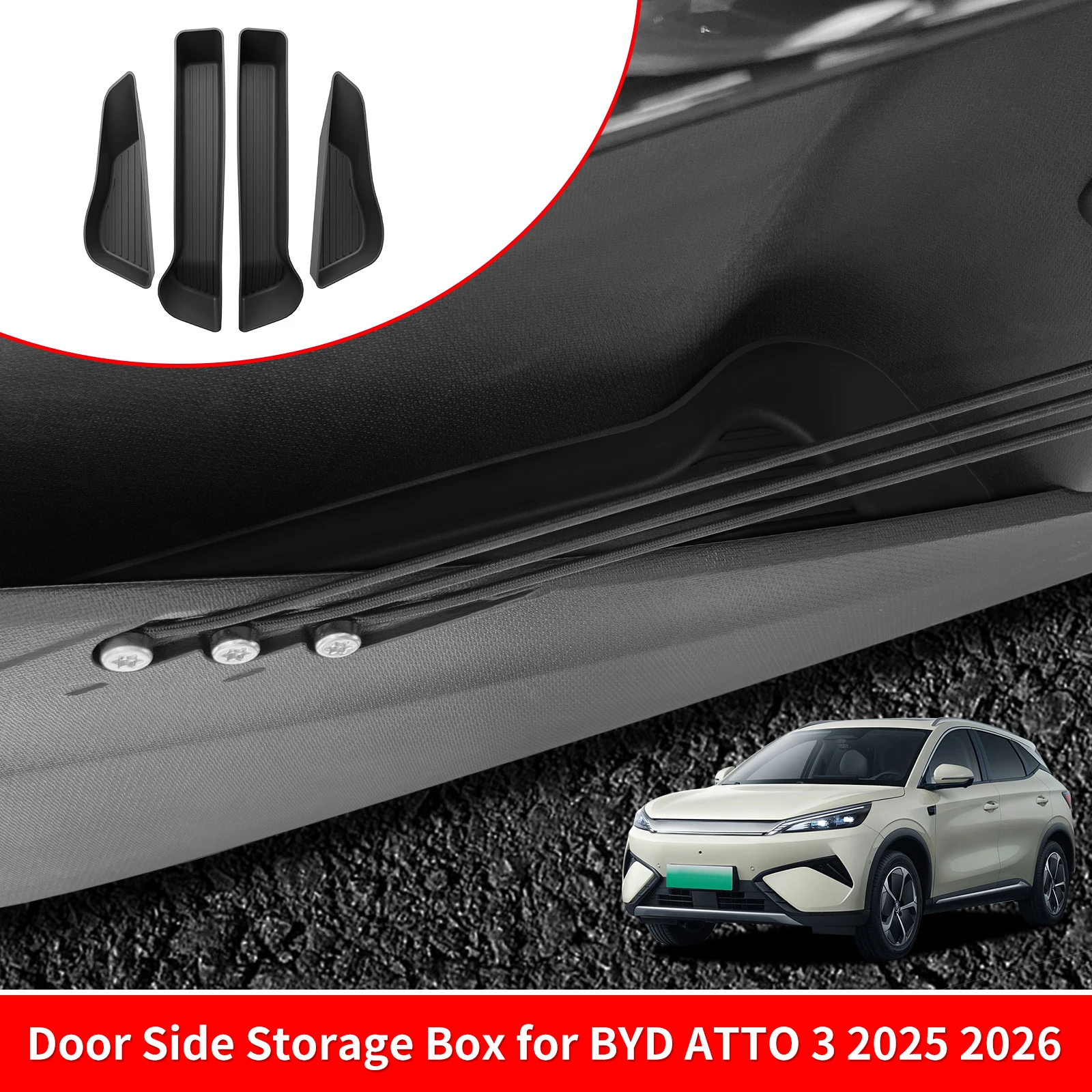 LUCKEASY Vordere und Hintere Tür-Aufbewahrungsbox für BYD ATTO3 ATTO 3 Evo YUAN PLUS 2025 2026 Auto-Türgriff-Organizer TPE – Detail 1