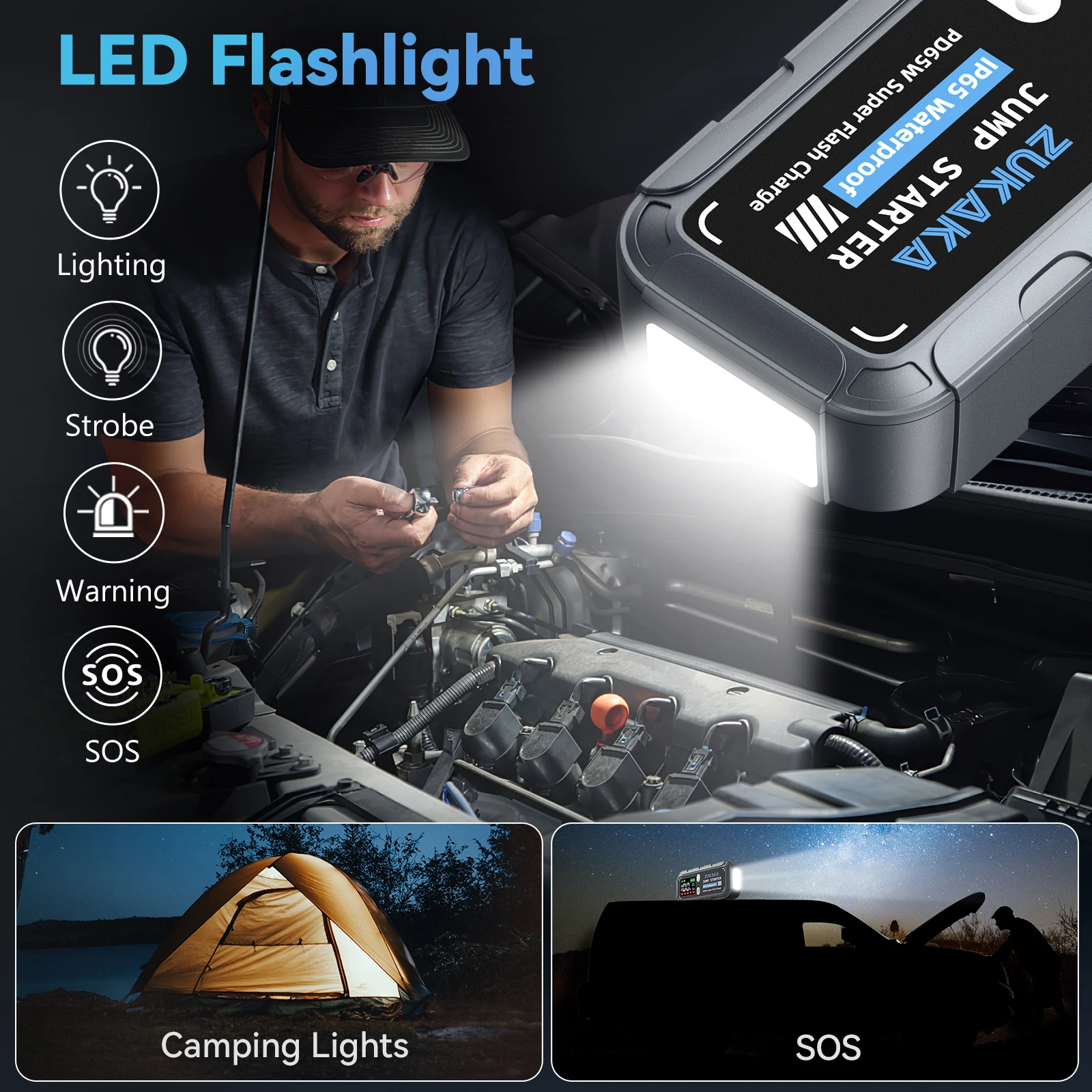 Car 6000A Peak 12V Automatic Portable jump starter,car jump starter Battery Pack with Smart Jumper Cable & LED Light