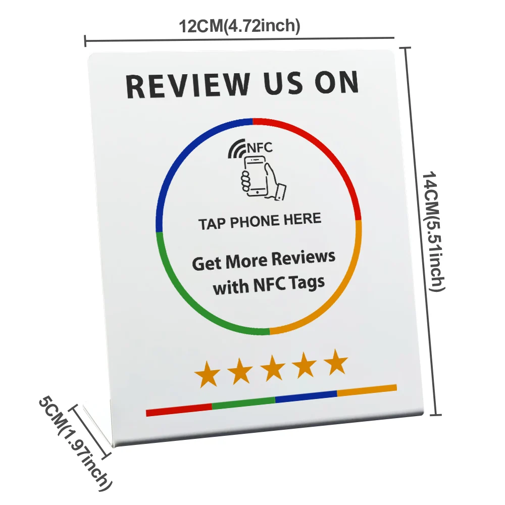 Programmable Acrylic NFC Stickers Table Stand - 13.56MHz Waterproof Google Review Card