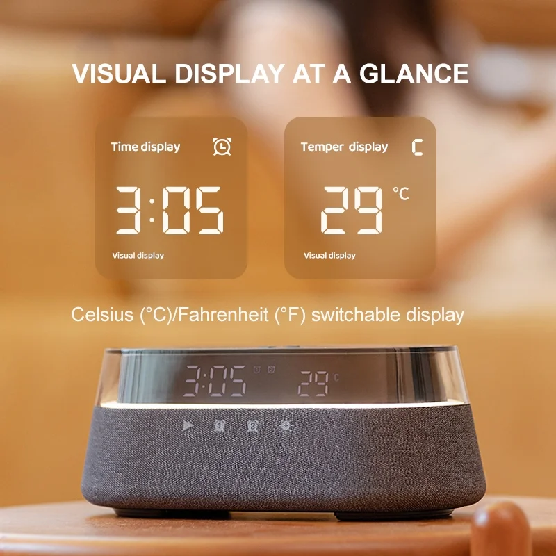 

S39 Table Lamp Bluetooth Speaker 1800mAh Battery 15W Wireless Charging Digital Clock Display Night Light Bedroom LED Decoration