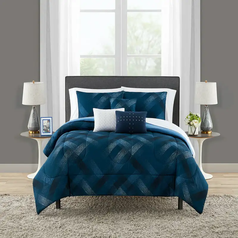 

Navy 10 Piece Bed in a Bag with 3 Dec Pillows,