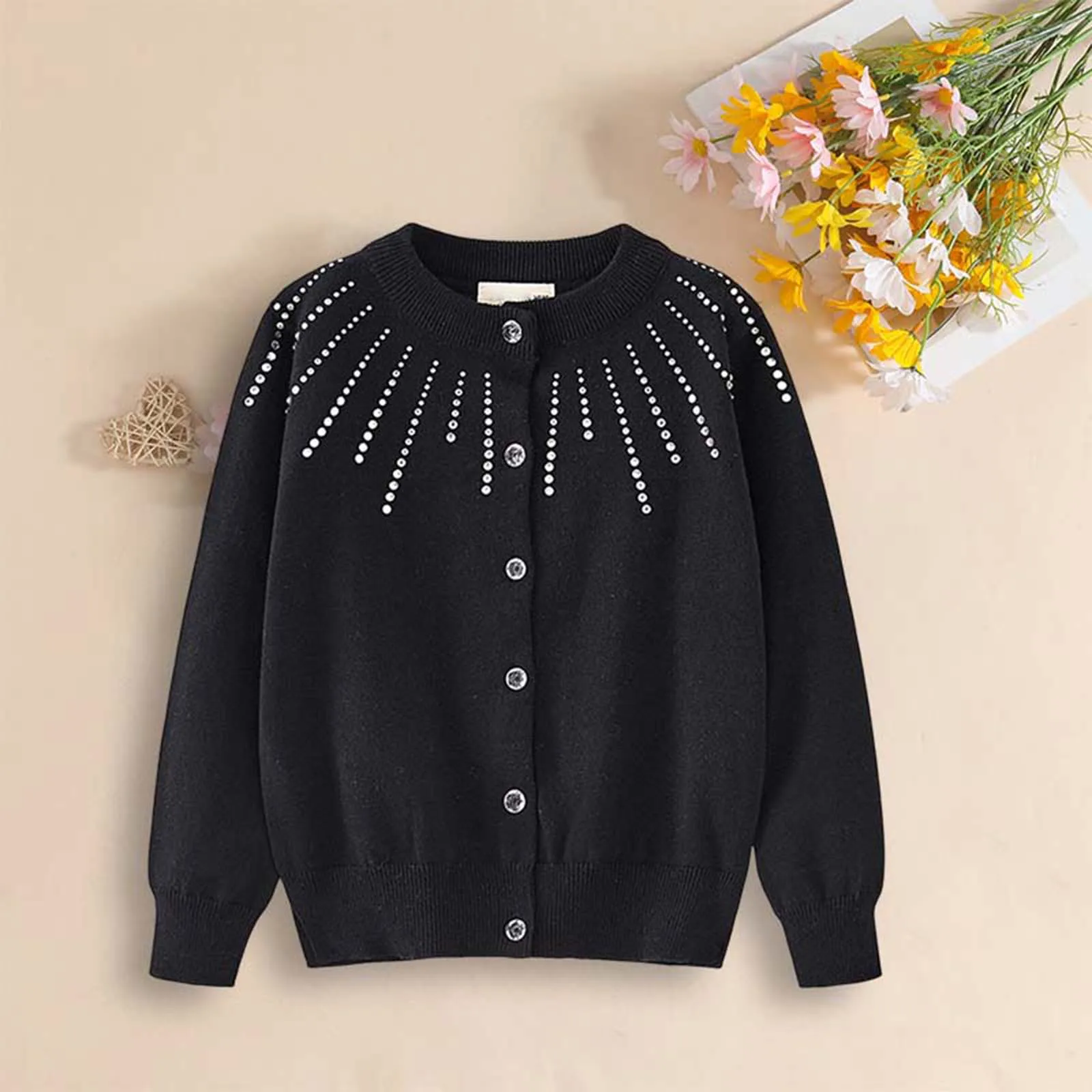캠걸 스웨터 아동용 편안하고 따뜻한 니트 가디건 중대형 아동용 라인스톤 여아 점프수트 가을