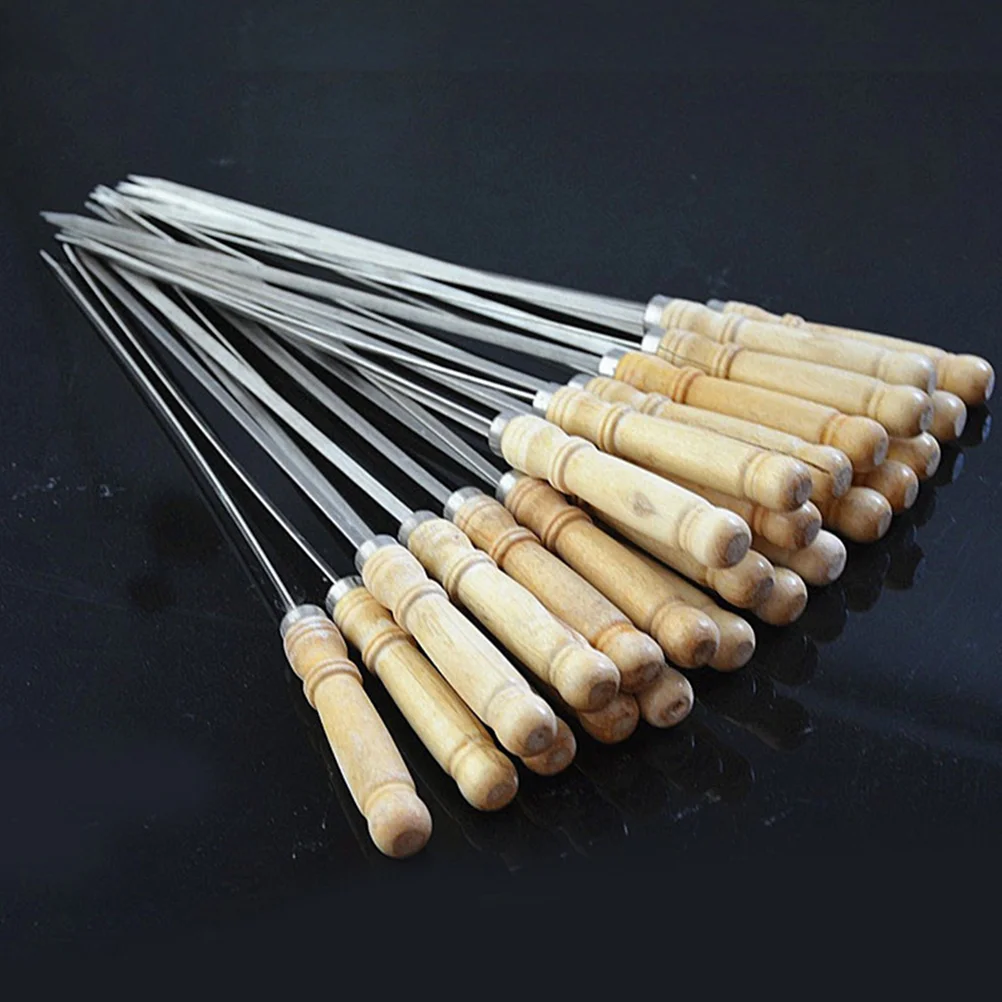

25 Pcs Barbecue Sign Meat Skewers BBQ Stick Grilling Stainless Steel Wooden