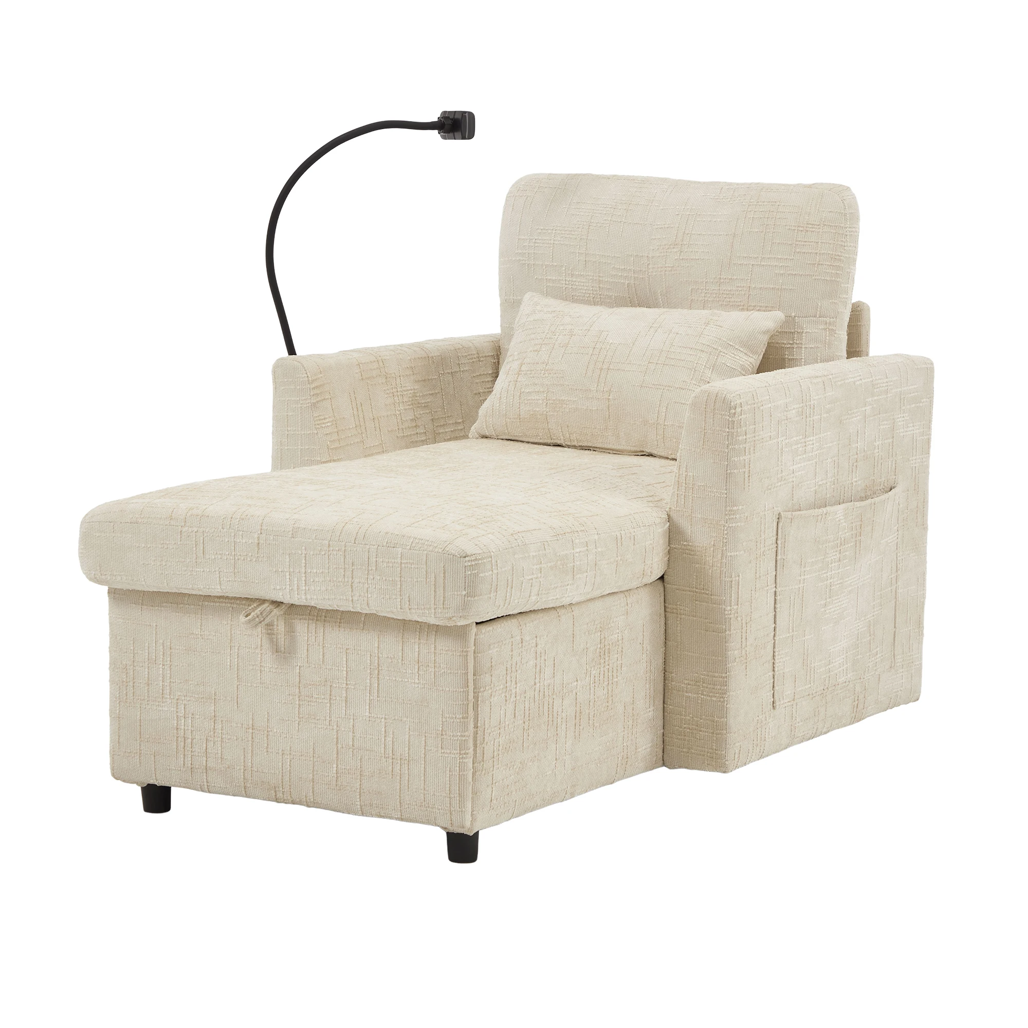 PINGGO Multifunktionales Schlafsofa im Wohnzimmer, Freizeitstuhl mit Handyhalterung, Schlafzimmer-Einzelstuhl mit Chenier – Detail 18
