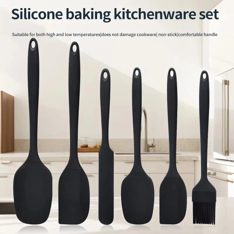 Premium Silicone Kitchenware Set - 6-Piece Baking and Cooking Tools with Cream Scraper, Spatula, Oil Brush, and Size Scraper