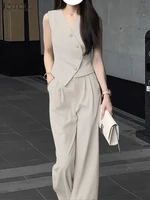 ZANZEA Elegant Summer Sleeveless Tops Wide Leg Trousers 2 Piece Sets Solid Office Lady Outfits Women OL Work Pants Sets 2PCS - Image 3