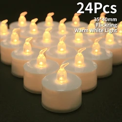 Flickering LED Tea Light Candles - Battery Operated, Long - Lasting, Realistic Glow for Holiday and Wedding Decor (24Pc without Control)