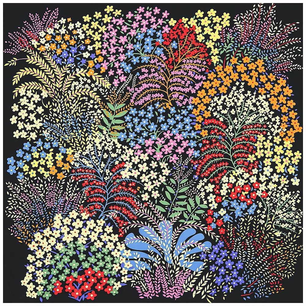 130CM Silk Scarf Women Large Shawls Colorful Flowers Print Stoles Square Bandana Big Kerchief Scarf Female Foulards Hijab 3