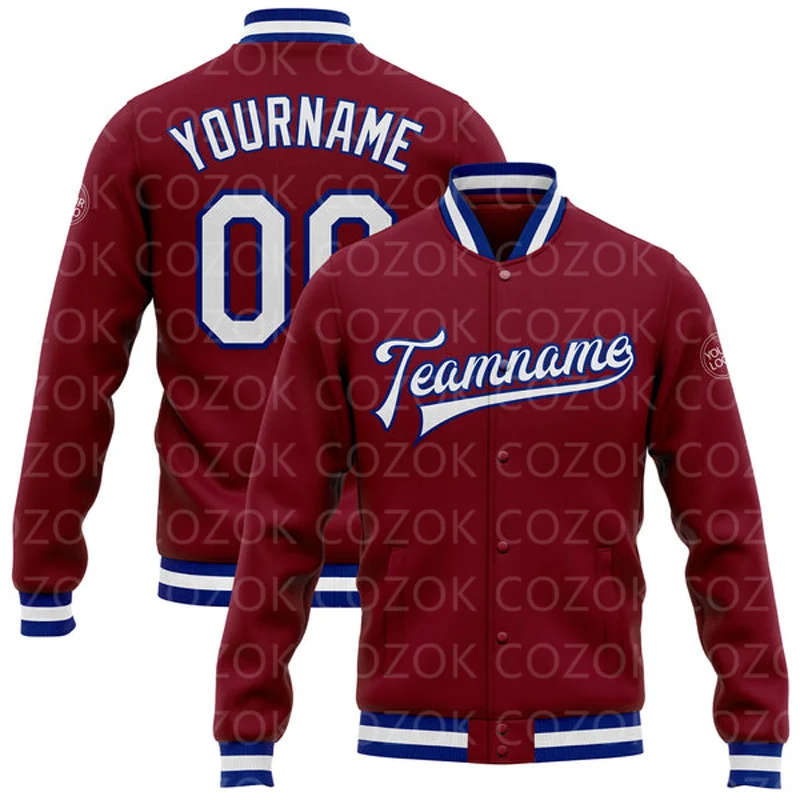 Custom brown 3D Printed Baseball Button Jacket Bomber Full-Snap Varsity Letterman Jacket