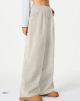 Ladies High Waist Soft Corduroy Pants Loose Wide-Leg Casual Trousers Elastic Waist Drawstring Women's Fashion