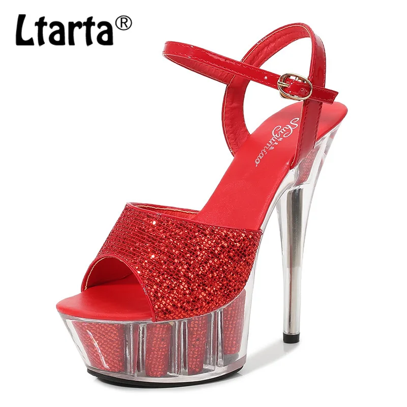 LTARTA Women Sexy Fish Toe Heels Super High Heels Nightclub Sandals Catwalk Pole Dancing Shoes Crystal Platform Sandal LFD