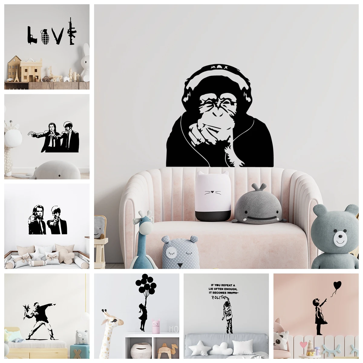 Banksy Wall Art 1pc Home Decoration Modern Decoration Kids Room Wall Sticker for Home Living Room Decor wall stickers wall sticker