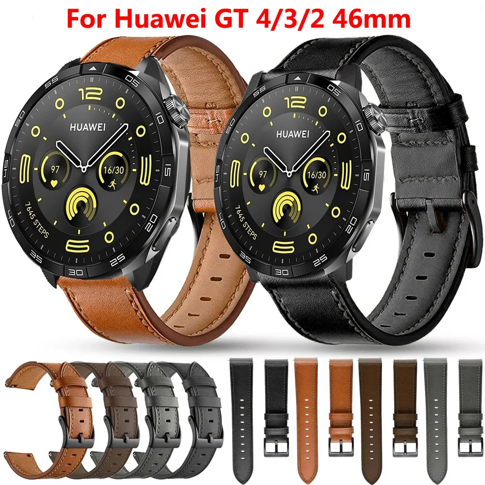 Leather Strap Watchband for Huawei Watch GT 4 3 2 46mm Smart Wriststrap Quick Releas Bracelet for Huawei GT 4 Watch Accessories