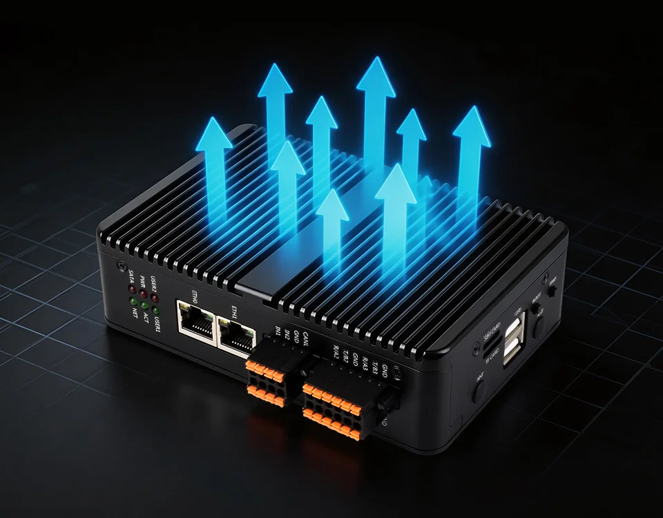 Gigabit/2.5G Dual Ethernet Industrial Computer For Raspberry Pi CM5, The top of the case is reserved for ventilation openings, built-in fans for better heat dissipation.