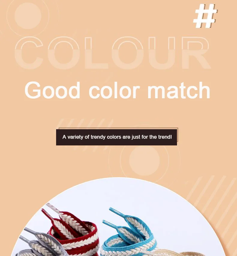 Twist Braids Marshmallow Bunte Schnürsenkel Flache Weizenohr-Schnürsenkel für Sneakers Baumwoll-Canvas Textured Weave Klassische Schnürsenkel – Detail 10