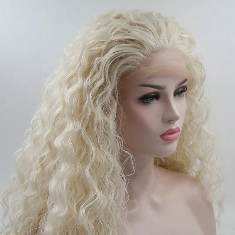 

Bombshell White Colored Loose Curly Synthetic Lace Front Wigs Glueless Heat Resistant Fiber Hair Natural Hairline For Women Wigs