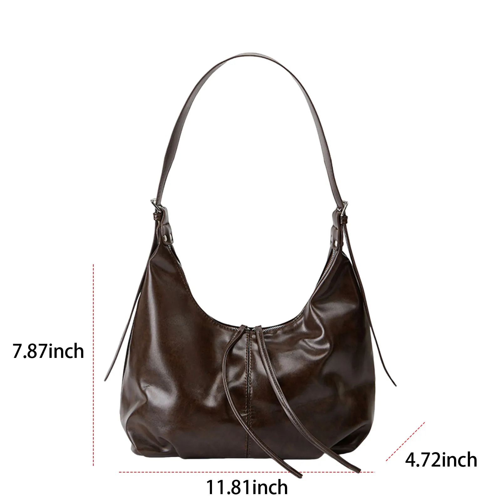 Women PU Leather Solid Color Shoulder Bag Adjustable Straps One Shoulder Crossbody Bag for School Work Daily Use