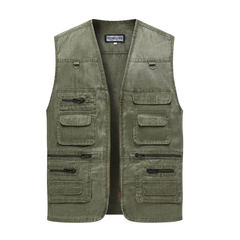 Men's Denim Vest Jacket Casual Sleeveless Waistcoat Driver Cyclist Jackets Multi-pocket Zipper Army Green Blue Work Cargo Vests sleeveless vests