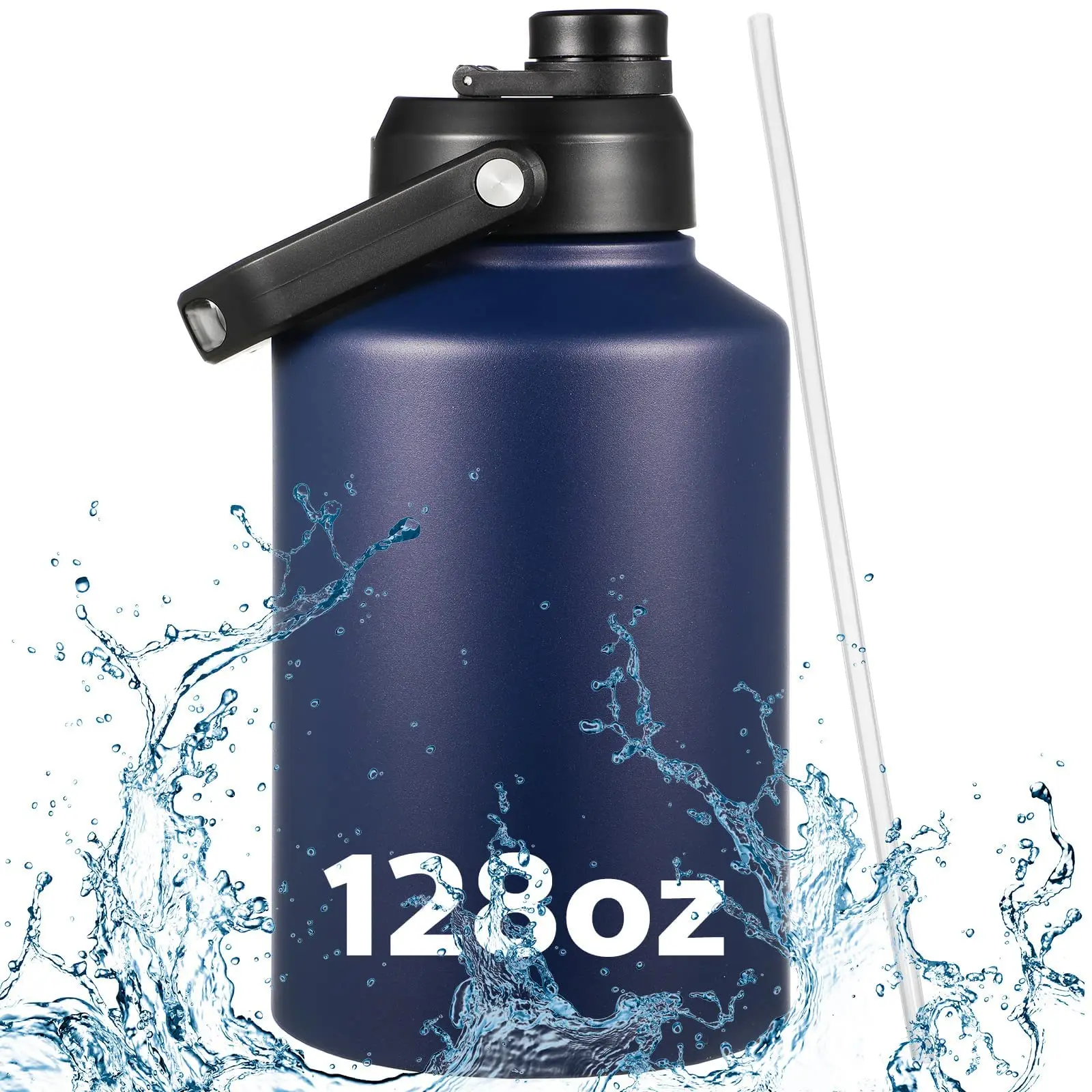 

128 oz Large Insulated Water Jug - One Gallon Vacuum Bottle, Double Walled Stainless Steel (Blue)