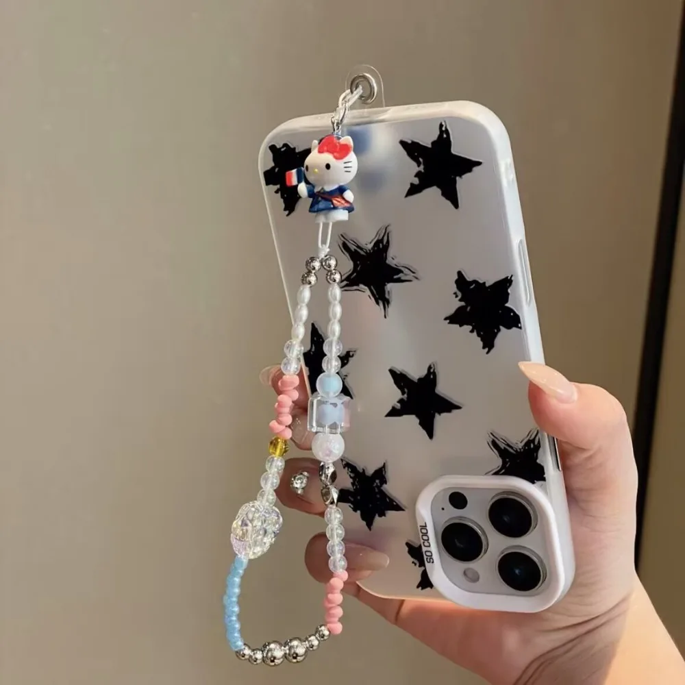 iigen Kawaii Sanrio 헬로 키티 비즈 폰 체인 러브 하트 귀여운 고양이 인 소녀 동물 키체인 분실 방지 휴대폰 스트랩