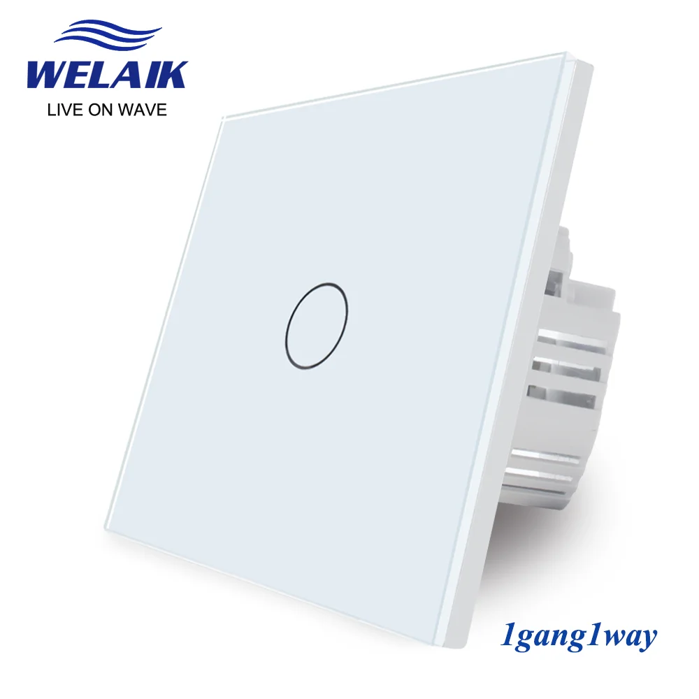 Welaik-interruptor de Parede Tátil Inteligente Painel de Vidro 86×86 mm 1gang 1way Luz Branca 220v B1911cw