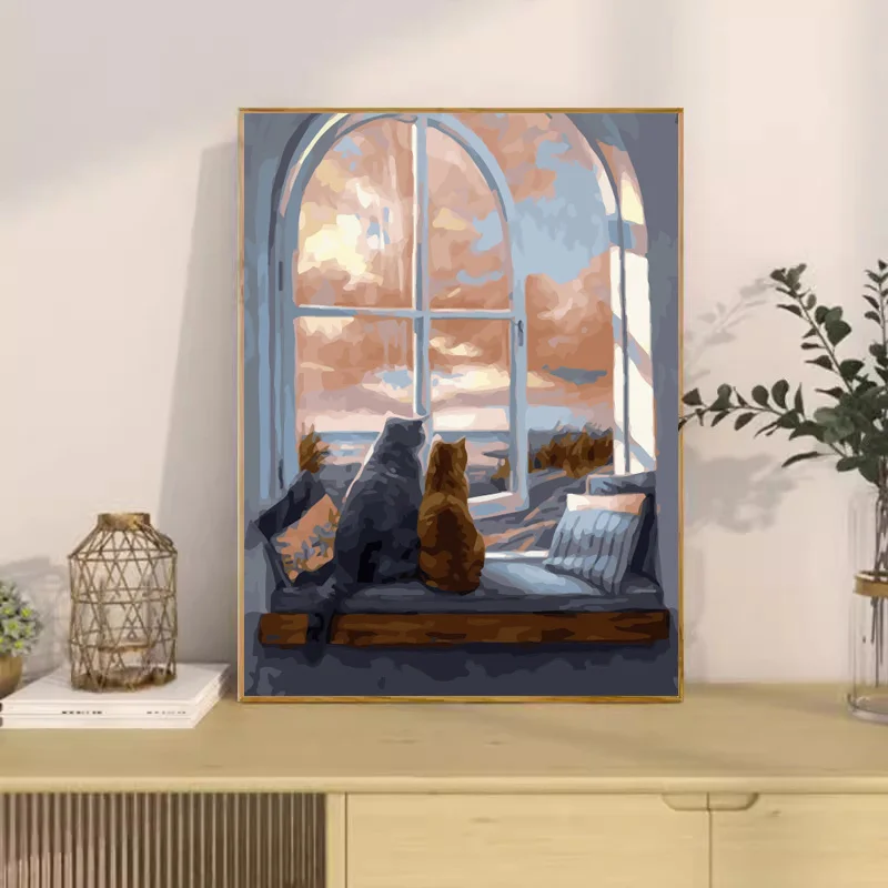 60&times;75cm Cat Painting By Numbers Animal Handpainted Kits Canvas Drawing Acrylic Paints Gift Artwork Home Decor painting by numbers kits,painting by numbers