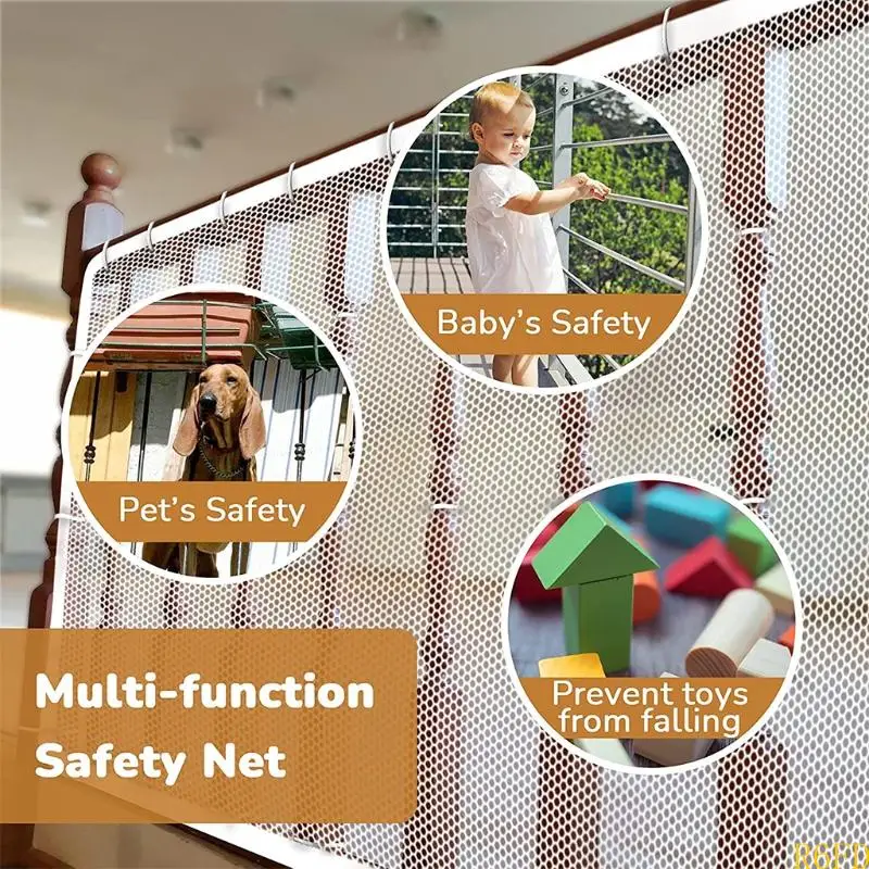 R6FD Banister Guard White Mesh Baby Safety Stairs Thicken Net Child Proofing Balcony Staiway Railing Protective Net 10ft x