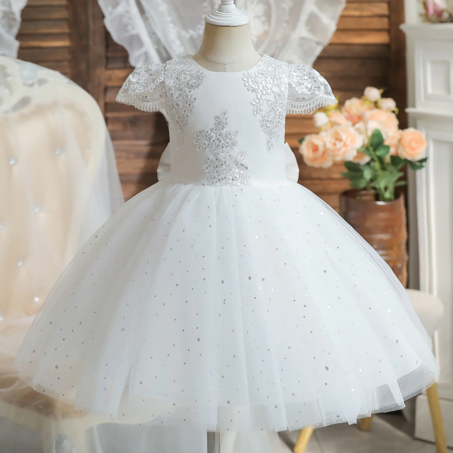 Girls Sparkly Dress New Lace Baby Princess Bridesmaid Flower Girl