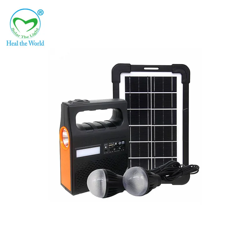 6V Solar Light With FM Radio /MP3 Bluetooth Function LED Bulbs Mobile Solar Charging System Solar Lighting Kit