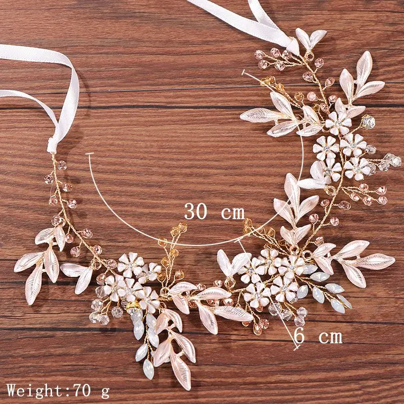 Shop2881237 Champagne Crystal Bead Floral Bride Headband Hair Comb Wedding Accessories Headband